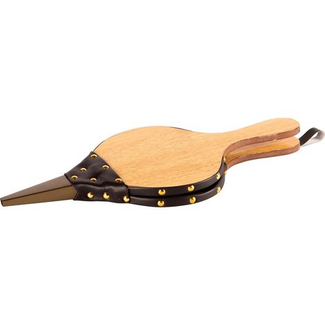 Soufflet en bois pour cheminée 155 mm, poignée laiton effet cuir (1/5)