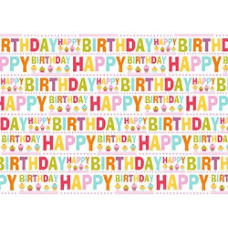 Papier Cadeau - Rouleau 50 cm x 10 m - Motif Typo Happy - Noir - 1 Unité (1/4)