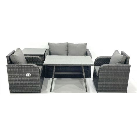 Fimous Gartenmöbel-Set Rattan Sofa Esstisch Set mit Liegestühle Beistelltisch Dunkelgrau Gemischt (1/5)