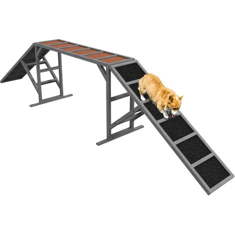 Hunde Agility Steg mit Sicherheitsstange rutschfester Oberfläche wetterfest Agility-Gerät bis 40 kg 335x55x60 cm Grau