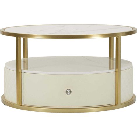 Table basse en métal et similicuir crème cm ø 75x40 (1/4)