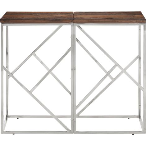 Maison Exclusive - Tavolo Consolle Argento Acciaio Inox e Traverse Legno Massello (1/5)