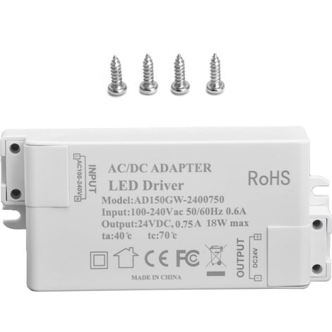 Transformateur LED 18W 24V 0.75A Étanche Pour Éclairage Armoire Salle De Bain Cuisine 1 Pièce (1/5)