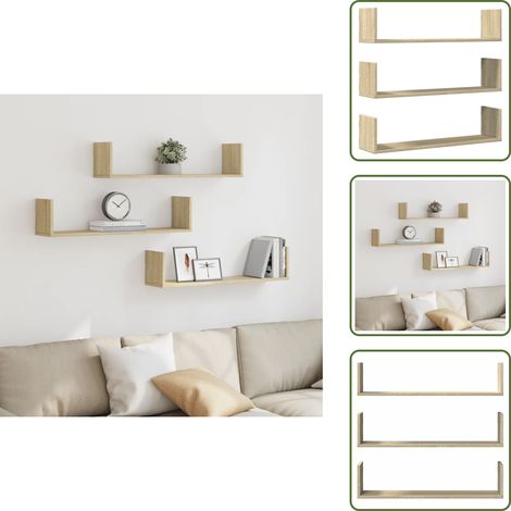 The Living Store Wandregale 3 Stk. Sonoma-Eiche 80x18x18 cm Holzwerkstoff - Holzwerkstoff (1/5)