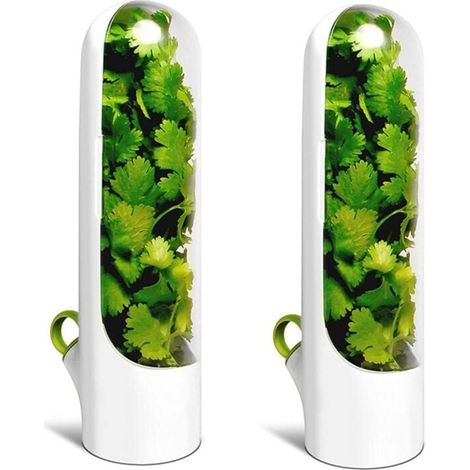 Lot de 2 bocaux de conservation pour herbes aromatiques, légumes et coriandre fraîches. Idéal pour conserver la coriandre, la menthe, le persil et les asperges. (1/4)