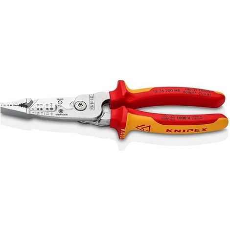 KNIPEX 13 76 200 ME Pinza multifunzione per elettricisti modello metrico isolati con manici rivestiti in materiale bicomponente, collaudati VDE cromata 200 mm