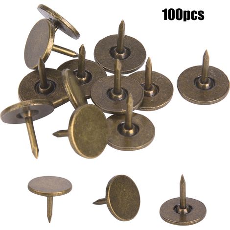 100 clous décoratifs, clous décoratifs en fer couleur bronze à tête plate, accessoires pour canapés et meubles, 11 x 11 mm (1/3)