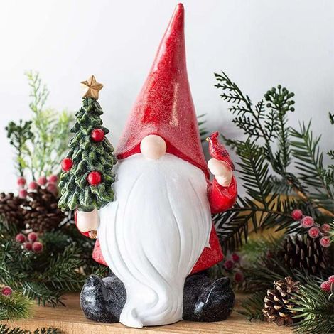 Weihnachts-Gartenzwergfigur aus Kunstharz, lustige Zwergenfigur mit Weihnachtsbaum, Weihnachtsdekoration für Terrasse, Garten und Rasen