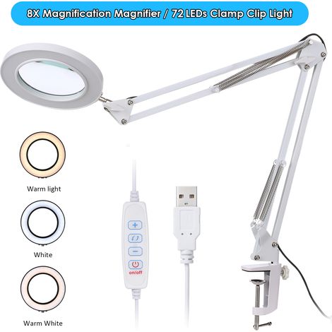 LED-Lupe mit 8-facher Vergrößerung, 10 Helligkeitsstufen, 3 Farbtemperaturen, flexiblem Ständer, USB-Anschluss, zum Drucken, Gravieren und Sammeln
