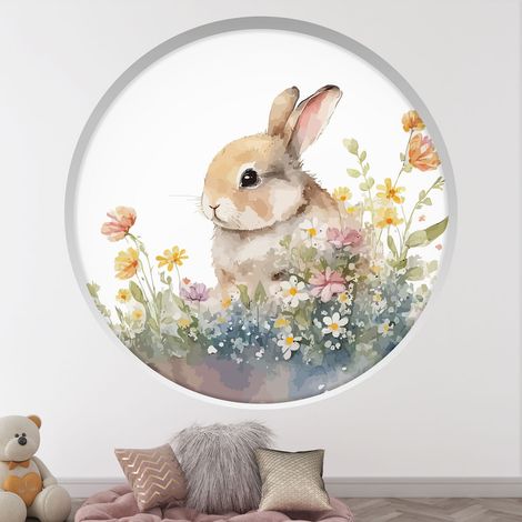 Stickers Trompe l'oeil Arche ronde Enfants - Lapin - Diamètre 50 cm (1/4)