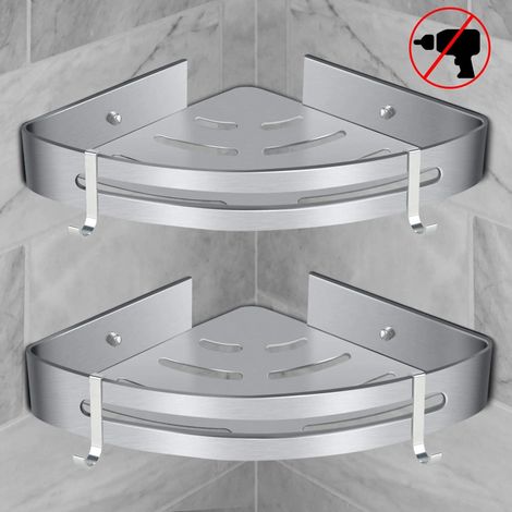 Duschablage ohne Bohren, Badezimmerregal, Eckregal, Duschkorb aus Aluminium, selbstklebende Duschablage, Badezimmer, Duschräume, Badewannen, Küchen. (1/4)