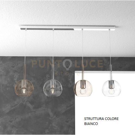 SOSP. BIANCO RETTANGOLARE 4 LUCI VETRI TUTTI PICCOLO (2 X TRASPARENTE + 2 X AMBRA) 1155BI-S4 RP-TA