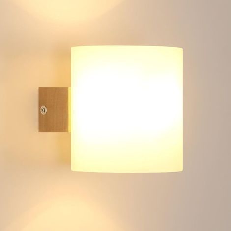 GOECO Applique Murale Intérieure Bois E27, Moderne Lampe Murale Chambre, Luminaire Murale Abat-jour en Verre pour Cuisine Salon Couloir(Sans Ampoule) (1/4)