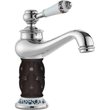 Grifo de lavabo de baño de lujo de un solo orificio con manija monomando, grifo de agua fría y caliente (cerámica, negro) (1/5)