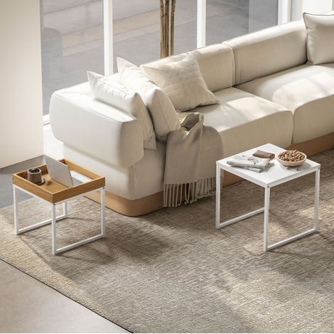 Set 2 tavolini da salotto in MDF e acciaio bianco, quadrati 45x45x45 cm e 40x40x40 cm (1/5)