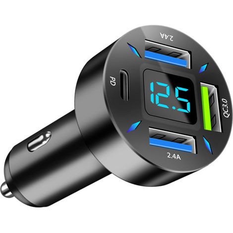Chargeur de voiture USB PD QC3.0 2,4 A avec protections multiples, adaptateur allume-cigare pour téléphone et tablette (1/5)