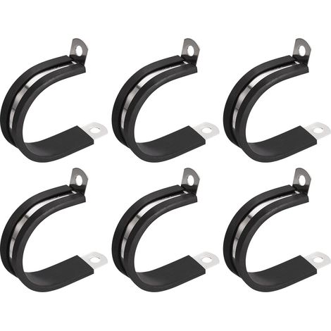 6pcs 38mm Collier de Serrage 304 Inox Acier Caoutchouc Amorti Isolé Attache Grillage Rigide Sangle Clip Fixation Tube Tuyau (1/4)