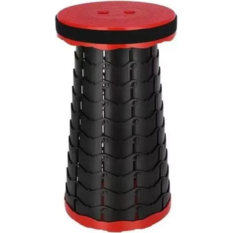 Tabouret télescopique pliant rouge - Siège réglable compact à emporter partout - 25 x 45 cm - Livraison gratuite (1/5)