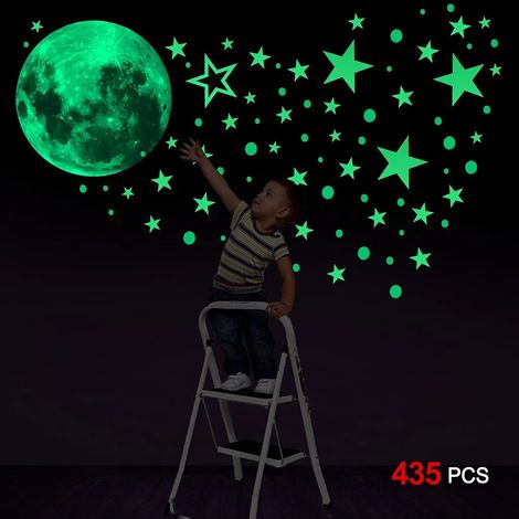 Lot de 435 autocollants phosphorescents muraux, étoiles, points et lunes pour chambre d'enfant, garçon et fille (1/5)
