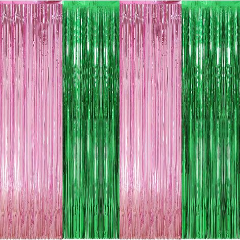 Rideaux à franges à paillettes pour porte - Vert et rose - Pour fête d'anniversaire (1/5)