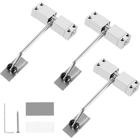 Ferme-Porte Hydraulique - Boîtier Acier Inoxydable - Pour Portes Intérieures Jardin Moustiquaires - Réglable Gauche Droite - Lot de 3