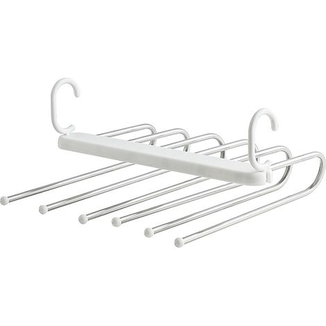 Portant à pantalons pliable multifonctionnel à 6 niveaux en acier inoxydable, blanc.
