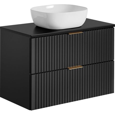 Waschtisch-Unterschrank 80cm mit Keramik Waschbecken ADELAIDE-56-BLACK in matt schwarz mit Rillenoptik, B/H/T 80,6/73,7/46,5 cm (1/5)