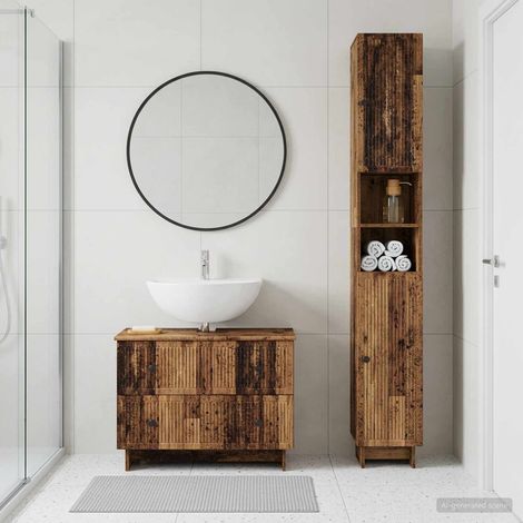 vidaXL 2 Piece Bathroom Cabinet Set EDE Old Wood Engineered Wood (1/5)