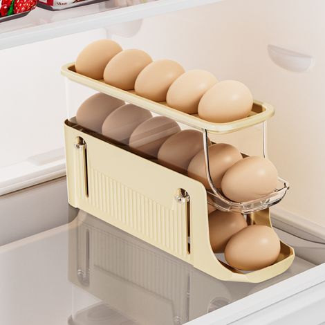 Eierspender für Kühlschrank, Eierkartonhalter, automatischer Eierspender, erweiterbarer Eierkarton, fasst 15–17 Eier (weiß).