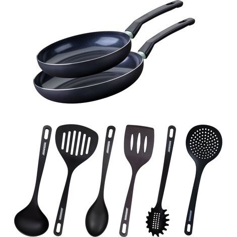 Ensemble de 2 poêles de 24 et 28 cm et 6 ustensiles Fackelmann Brandao (1/5)
