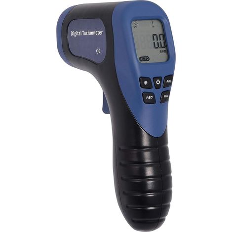 Professioneller digitaler Tachometer Drehzahlmesser, Handheld LCD Digital Laser Umdrehungsmesser Tachometer, Berührungsloser Drehzahlmesser, Drehzahlmesser, Reflektierendem Klebeband-Blau (1/5)