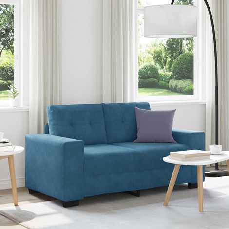 2-Sitzer Sofa Blau 120 cm Samt mit Holzarmlehnen, modern & bequem (1/5)