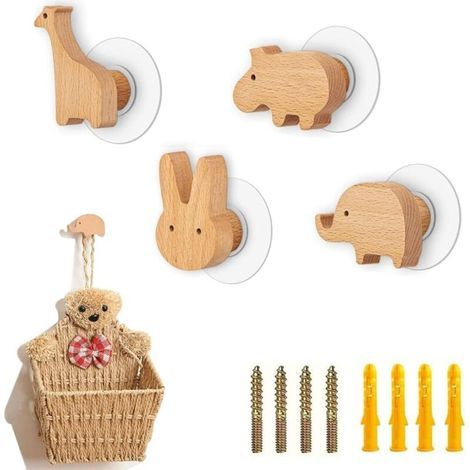 Decorative Wooden Wall Hooks, 4 Pieces – Nordic Animals – Multifunctional Hooks for Clothes, Towels and Accessories – Practical and Charming Wall Storage (1/5)