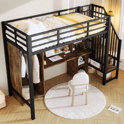 cama dormitorio con escritorio y armario negro OKMYHOME (1/4)