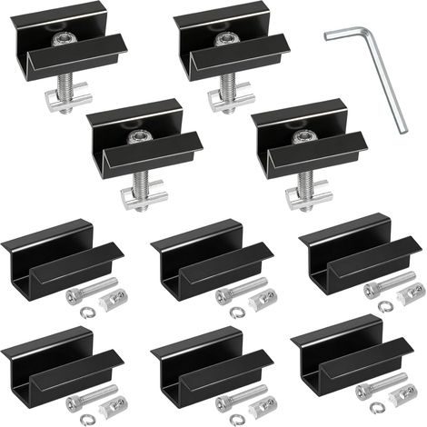 10 Pinces Centrales Solaires, Aluminium, Pour Panneaux 30-45mm, Supports Réglables, Toits Plats Ou Métalliques (1/5)