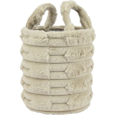 Cesto tondo grande con manici marrone chiaro Ø20 × H25 cm