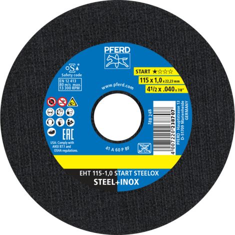 PFERD TOOLS Trennscheibe EHT 115x1,0x22,23 mm gerade Startlinie START STEELOX für Stahl/Edelstahl (100) 100 Stk