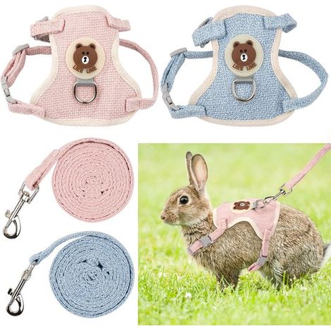 Harnais et laisse pour lapin - Ensemble harnais et laisse pour petit animal - Réglable en 120 cm - Modèle occidental sécurisé - Respirant et confortable - 2 pièces (1/5)