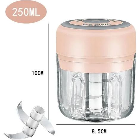 (105-Rose 250 ml) Hachoir à ail rechargeable USB, mini hachoir électrique puissant et portable, hachoir de cuisine unisexe (1/5)