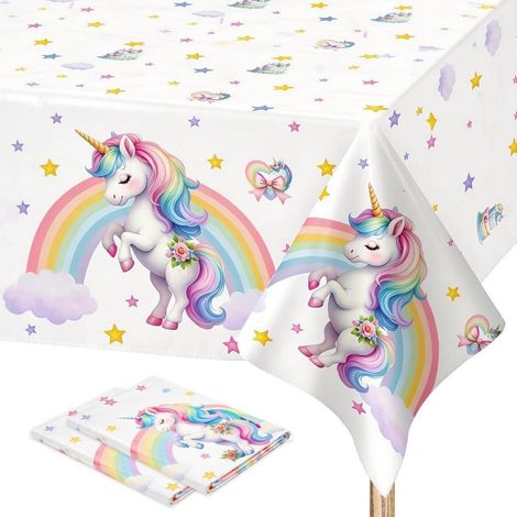 2er Set Einhorn Tischdecke 220x130cm für Kindergeburtstag Party Deko Mädchen