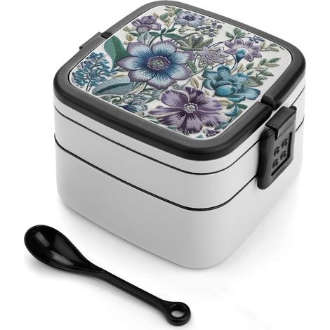 Boîte à lunch Bento fleurs bleues et violettes de grande (1/5)