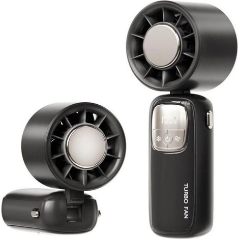 Mini ventilateur turbo portable – Autonomie de 12 heures – Pliable – Idéal pour les voyages et le bureau – Noir (1/5)