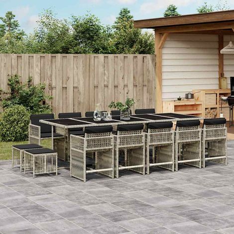 Ensemble à manger de jardin et coussins 15 pcs-Salon de jardin gris clair rotin 796028 (1/5)