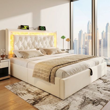 Audreamy Orionis Ottoman Bed Beige Velvet Double (1/5)