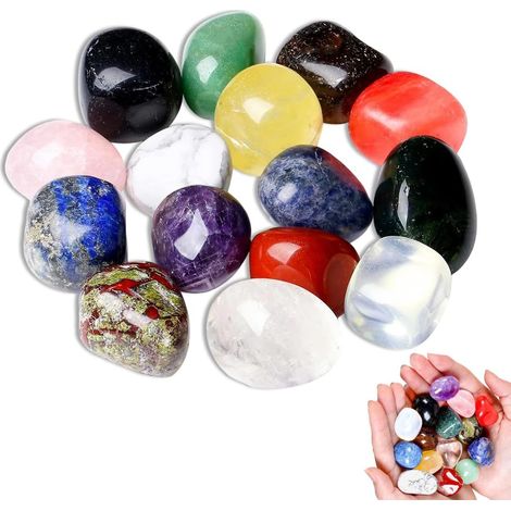 100g Mélange de Pierres Roulées Pierres de Chance Cristaux Pierres Naturelles Pierres Décoratives pour Enfants dans un Sac en Tissu Coloré pour Vases Fontaines Aquarium (2–3 cm) (Multicolore) (1/5)