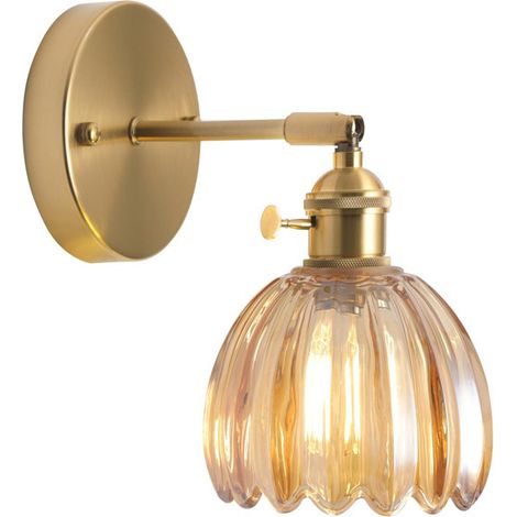 Applique Murale Intérieure avec Interrupteur, Lampe Murale en Verre Fleur Ambre Applique Salle de Bain Vintage E27 Luminaire Mural pour Chambre Salon (1/5)
