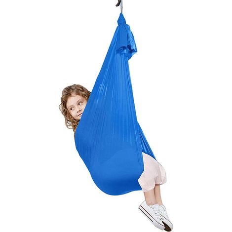 Hamac élastique pour enfants, intérieur/extérieur, balançoire sensorielle, hamac de yoga et de fitness à domicile, bleu foncé (1/4)
