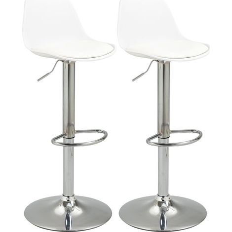 Lot de 2 tabourets cuisine design pivotants avec dossier repose pieds et hauteur réglable en similicuir polypropylène piètement acier 38 x 42 x 82 104 cm blanc (1/5)