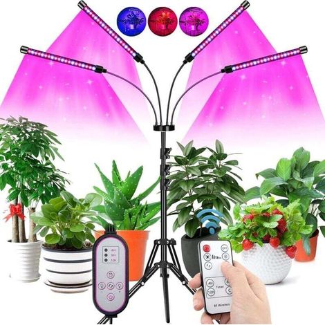 Plant Grow Light with Tripod, 80W Grow Lamp, 4 Heads LED Grow Light with 4/8/12H Automatic Timer, Adjustable Tripod for Seeding, Growth, Flowering and Fruiting MUMU (1/4)