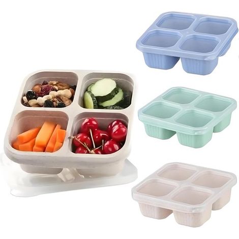 Lot de 3 boîtes bento – 4 compartiments – Avec couvercles – Préparation de repas – Réutilisables – Travail et voyages (1/5)